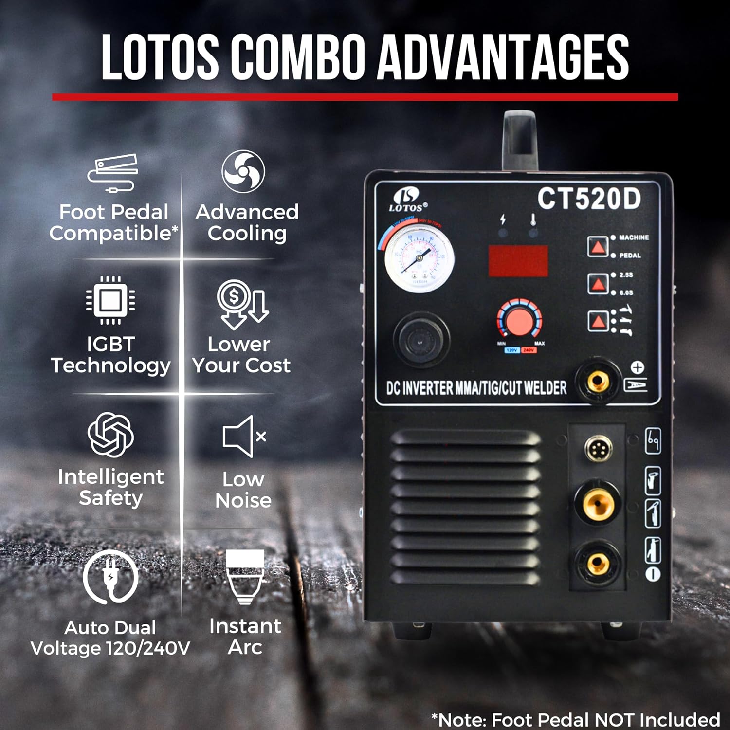 LOTOS CT520D Plasma Cutter, TIG Welder and Stick Welder 3 in 1 Combo Welding Machine,½ Inch Clean Cut, Brown - LOTOS Plasma Cutters & Welders