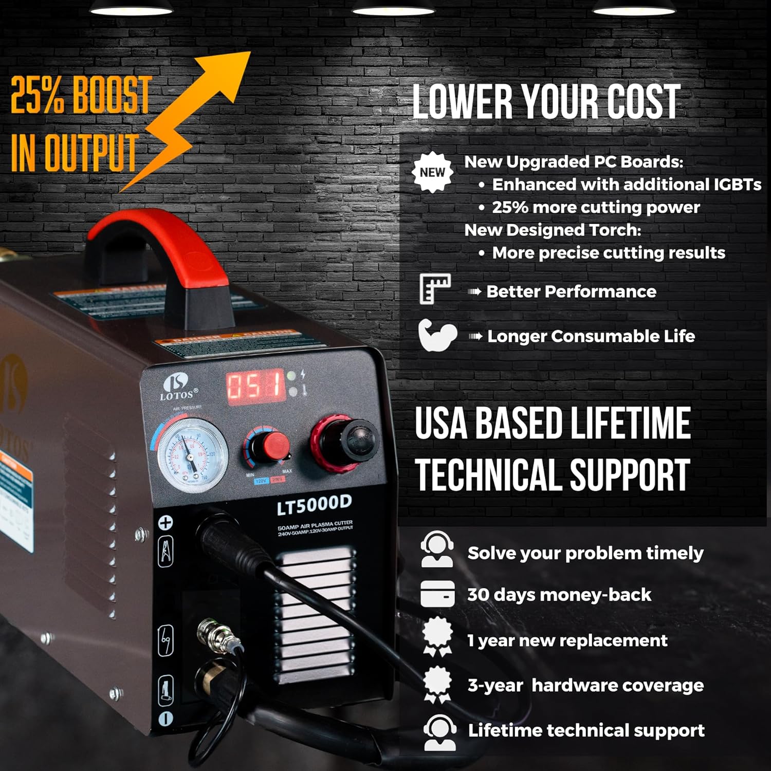 LOTOS LT5000D 50A Air Inverter Plasma Cutter Dual Voltage 110/220VAC 1/2" Clean Cut - LOTOS Plasma Cutters & Welders