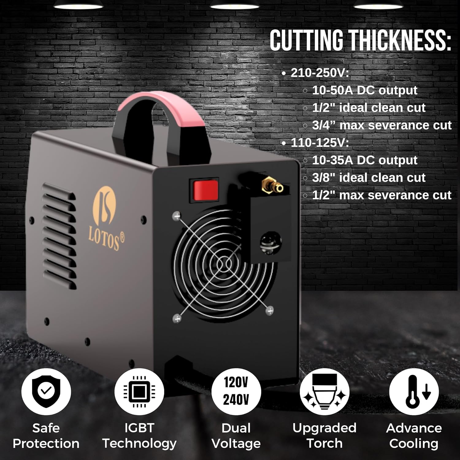 LOTOS LT5000D 50A Air Inverter Plasma Cutter Dual Voltage 110/220VAC 1/2" Clean Cut - LOTOS Plasma Cutters & Welders