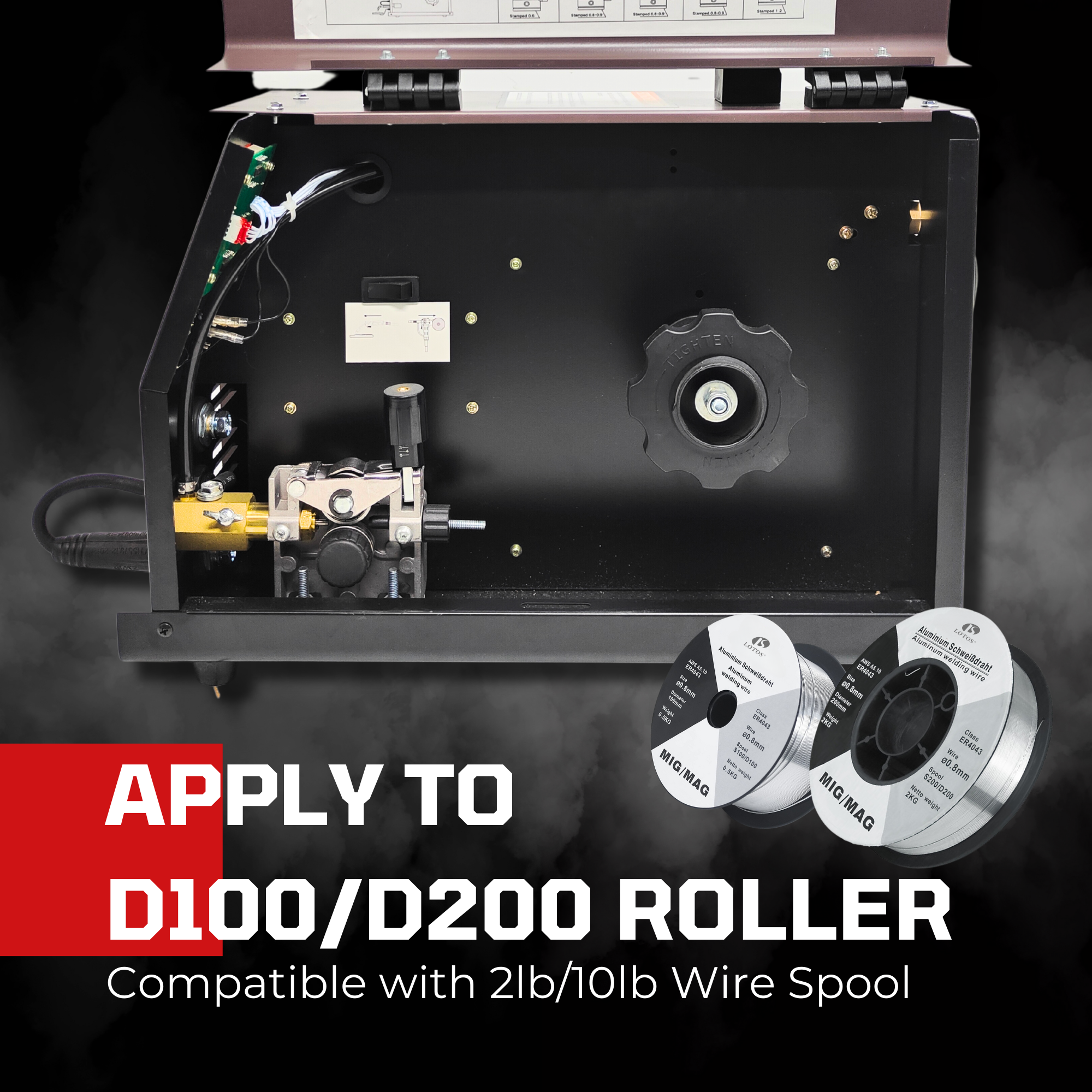 LOTOS MIG175 175A Mig Welder with Aluminum Spool Gun, Auto MIG Synergistic Setting & Voltage Fine Tuning, Gas MIG, Aluminum Spool MIG & Gasless Flux Core MIG Welding, MIG Wire Welder Brown, 240V - LOTOS Plasma Cutters & Welders