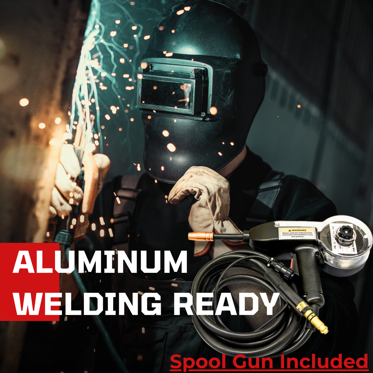 LOTOS MIG175 175A Mig Welder with Aluminum Spool Gun, Auto MIG Synergistic Setting & Voltage Fine Tuning, Gas MIG, Aluminum Spool MIG & Gasless Flux Core MIG Welding, MIG Wire Welder Brown, 240V - LOTOS Plasma Cutters & Welders