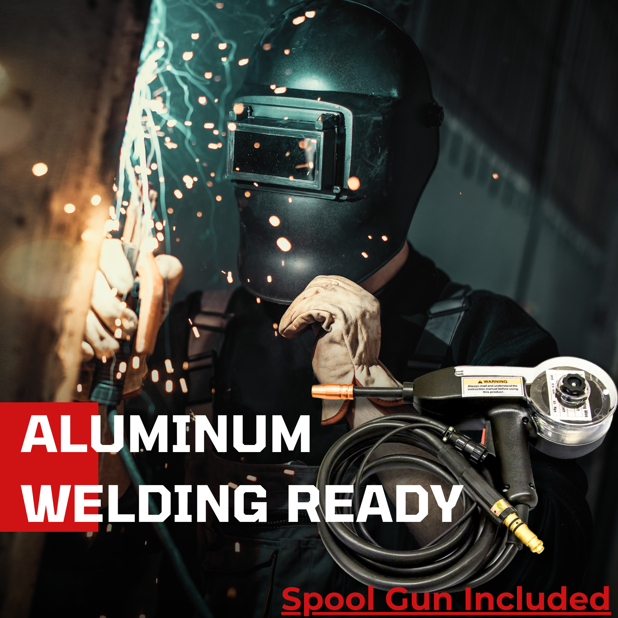 LOTOS MIG175 175A Mig Welder with Aluminum Spool Gun, Auto MIG Synergistic Setting & Voltage Fine Tuning, Gas MIG, Aluminum Spool MIG & Gasless Flux Core MIG Welding, MIG Wire Welder Brown, 240V - LOTOS Plasma Cutters & Welders