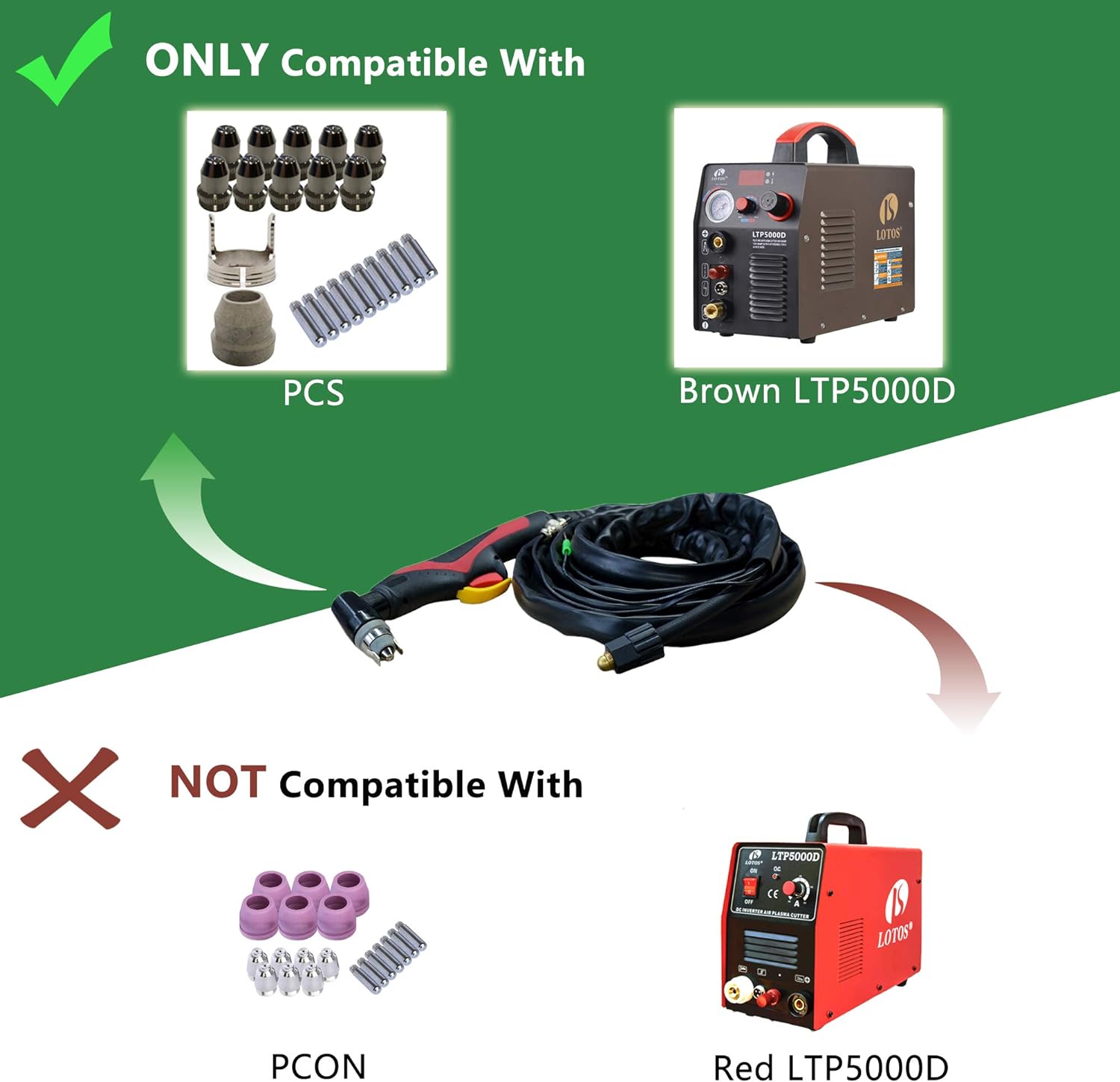 Lotos NCP133 Plasma Cutting Torch for Brown Color LTP5000D Plasma Cutter, 13ft - LOTOS Plasma Cutters & Welders