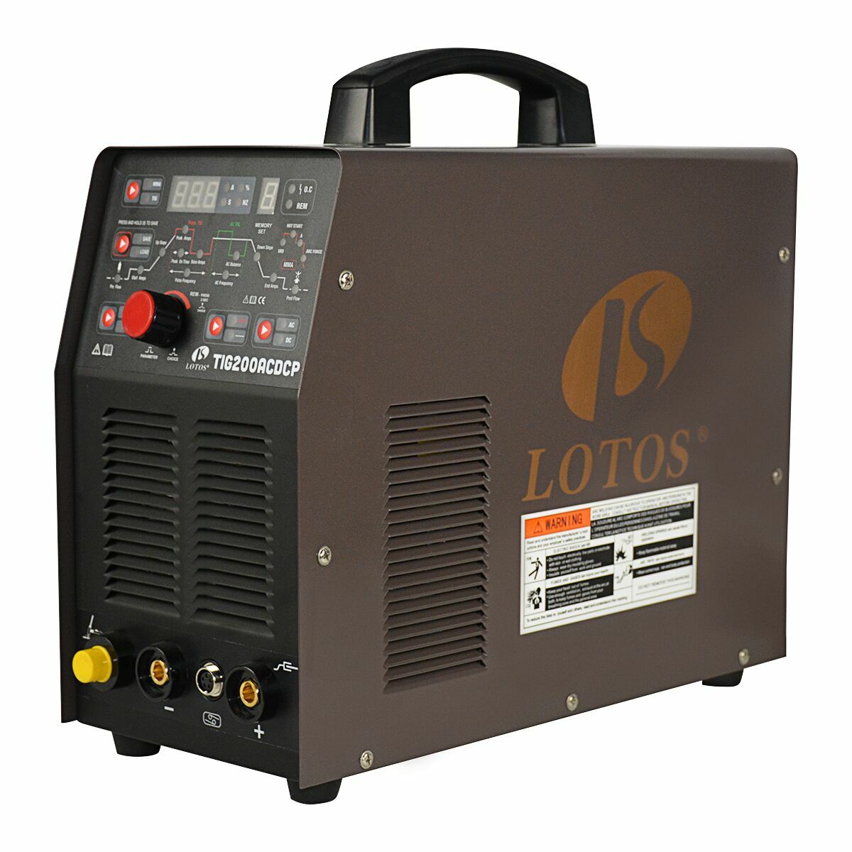 LOTOS TIG200ACDCP 200A AC/DC Pulse Aluminum TIG/Stick ARC Welder with Digital Control, IGBT Square Wave Inverter, 110/220V Dual Voltage, 10 Settings Savings, 0.5~200HZ Pulse Frequency, Brown - LOTOS Plasma Cutters & Welders