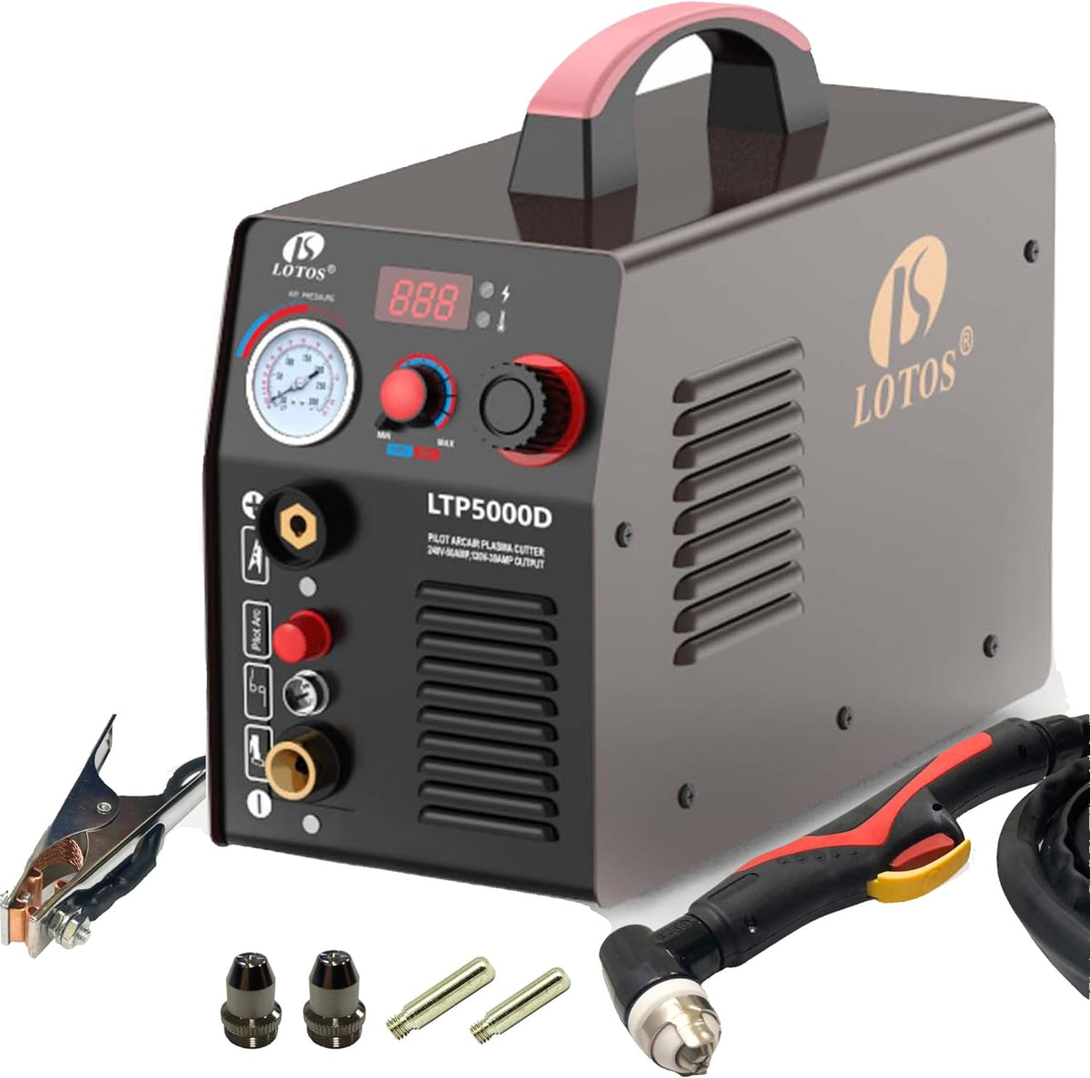 LOTOS LTP5000D Plasma Cutter, 50 Amp Non-Touch Pilot Arc Plasma Cutter Machine, 5/8 inch Clean Cut 3/4 inch Severance Cut, Dual Voltage 110/120V or 220/240V, Brown - LOTOS Plasma Cutters & Welders