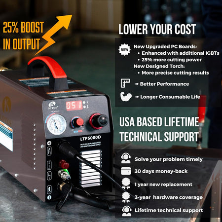 LOTOS LTP5000D Plasma Cutter, 50 Amp Non-Touch Pilot Arc Plasma Cutter Machine, 5/8 inch Clean Cut 3/4 inch Severance Cut, Dual Voltage 110/120V or 220/240V, Brown - LOTOS Plasma Cutters & Welders