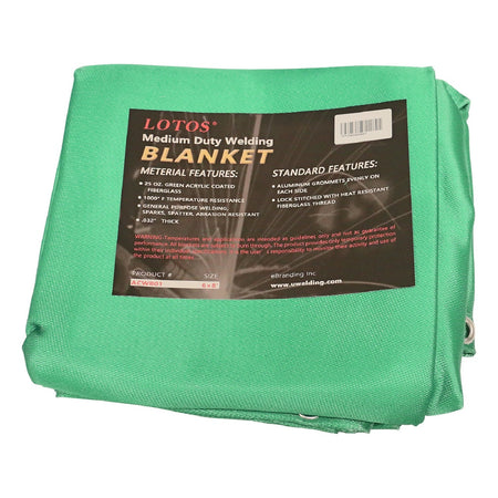 LOTOS ACWB016x8 Welding Blanket 6' x 8’ Acrylic Fiberglass Heat Treated Medium Duty Grommet Green Resists 1000°F - LOTOS Plasma Cutters & Welders