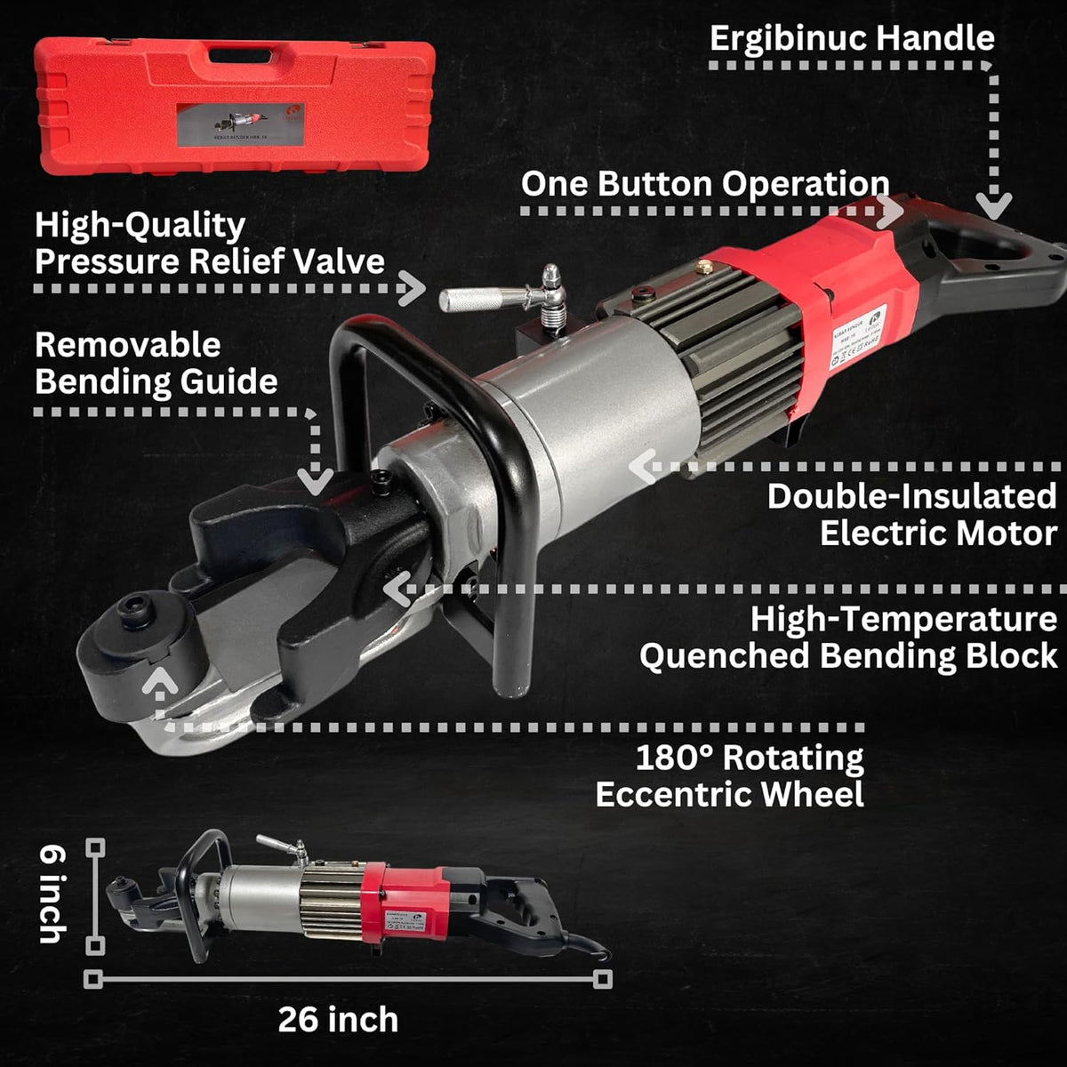 LOTOS HRB-16 Electric Rebar Bender 1100W Portable Hydraulic Electric Rebar Bend 5/8" 16mm #5 Rebar within 3 Seconds, 110/120V - LOTOS Plasma Cutters & Welders