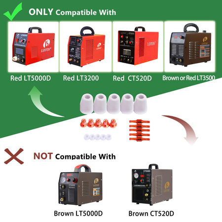 LOTOS LCON150 150PC CONSUMABLES NOZZLE ELECTRODE CUP AND RING FOR RED COLOR LT5000D, RED COLOR CT520D, RED AND BROWN LT3500, BROWN LT4000 - LOTOS Plasma Cutters & Welders