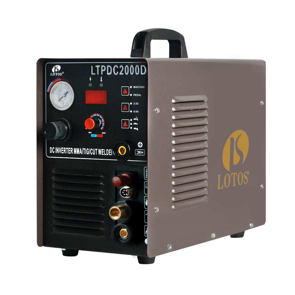 LOTOS LTPDC2000D Non-Touch Pilot Arc Plasma Cutter TIG Welder and Stick Welder 3 in 1 Combo Welding Machine,½ Inch Clean Cut, Brown