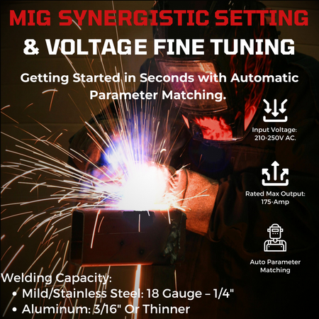 LOTOS MIG175SE 175A MIG Welder Advanced Auto MIG Synergistic Setting, Voltage Fine Tuning, Gas MIG Welding & Gasless Flux Core MIG Welding - Brown, 240V, Without Aluminum Spool Gun - LOTOS Plasma Cutters & Welders