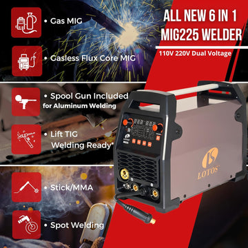 FLARING 215Amp MIG Welder,MIG Welder Machine 120V/240V Dual Voltage 6 In 1 Gas MIG/Gasless Flux