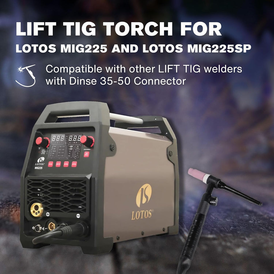 LOTOS MTT130 Lift TIG Torch for MIG225/MIG225SP Welder, WP-17V Welding gun with Dinse 35-50mm Quick Connector & 5/8-18 Argon Connector, 13FT Cable